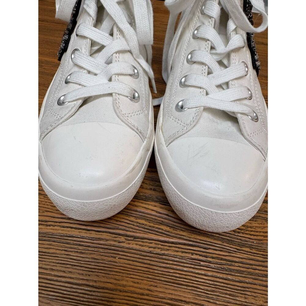 Lauren Lorraine White High-Top Sneakers with Black Beaded Patches and Chains - Picture 3 of 16